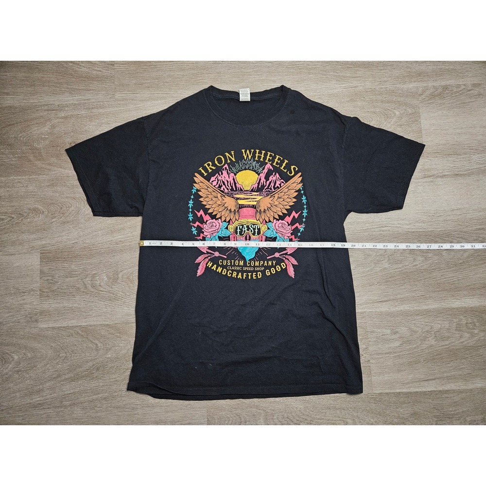 Iron Wheels Custom Motorcycle Bike Company Graphic T-Shirt Black Mens L Style - Picture 4 of 5
